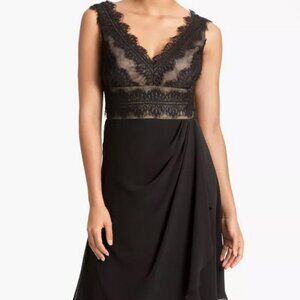 JS Collections Black Nude Lace & Chiffon Sheath Dress